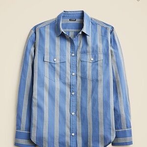 J. Crew Blue and Cream Striped Western Shirt